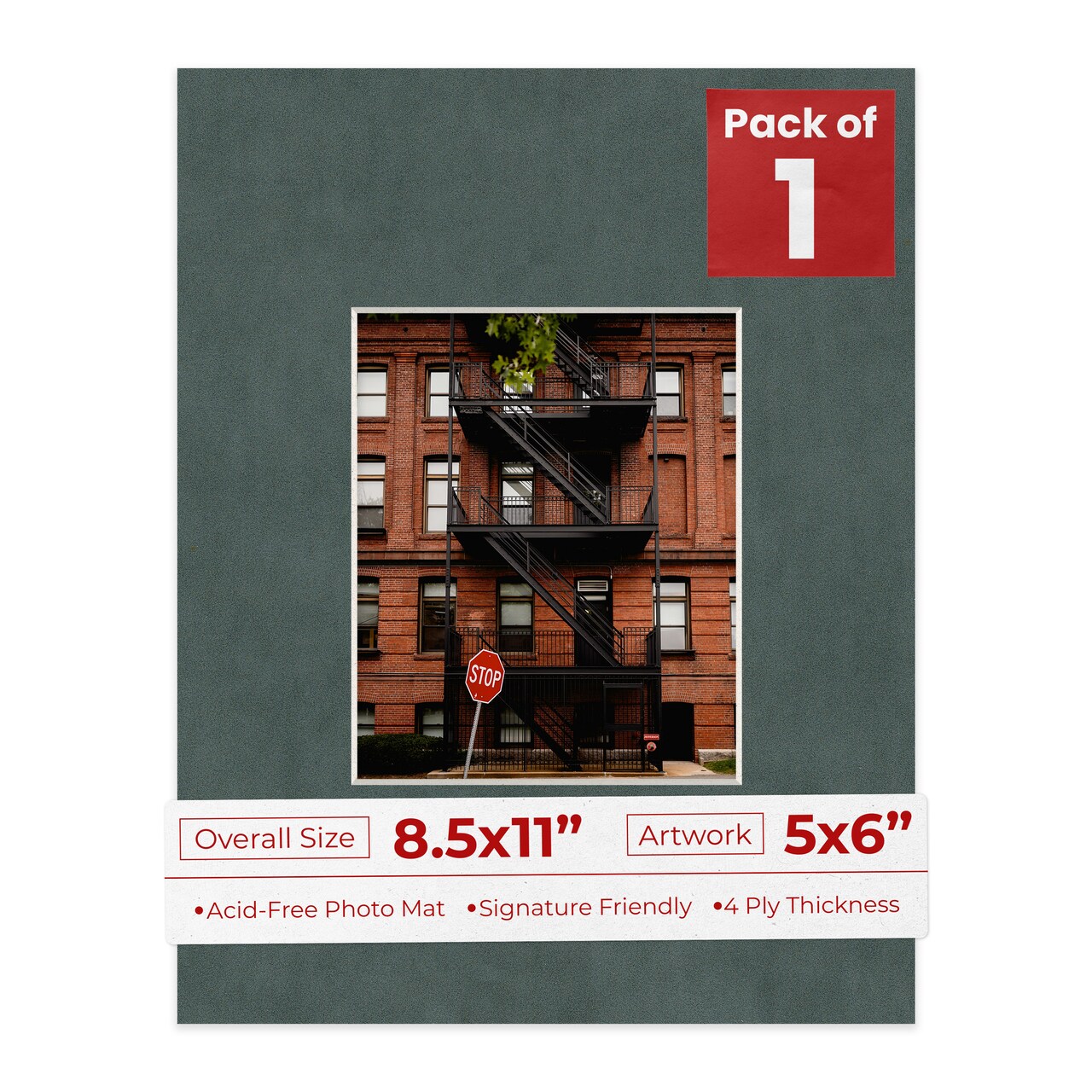 Dark Grey Suede Mat Board for 8.5x11 Frames - Fits 5x6 Photos